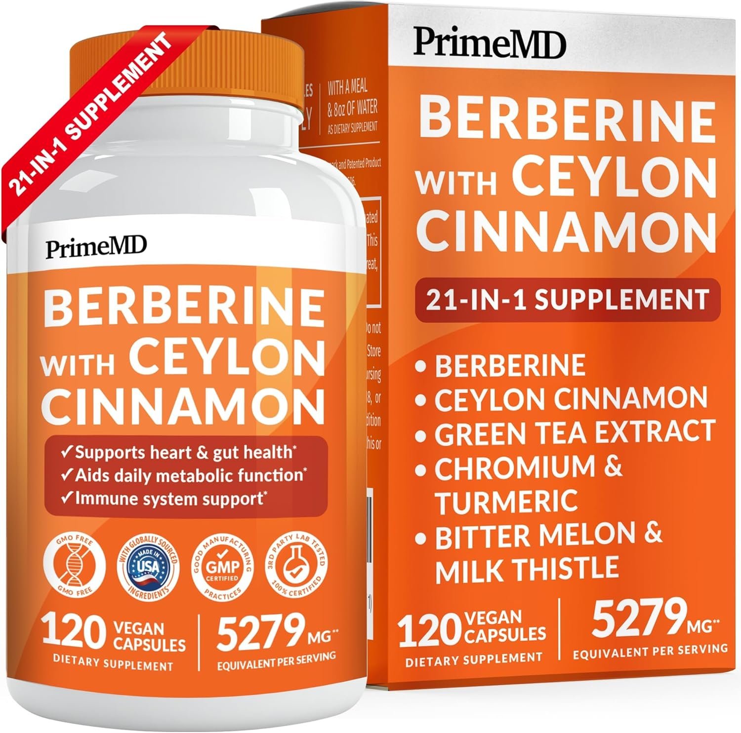 21-in-1 Berberine Supplement with Ceylon Cinnamon - Berberine 1500mg with Chromium, Bitter Melon and Green Tea Extract - Dihydroberberine Supplement for Energy Metabolism Support, 5279 mg, 120 count
