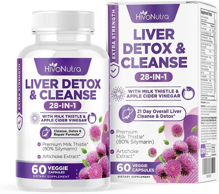 28-in-1 Liver Cleanse Detox Repair Fatty Liver Formula - Milk Thistle Silymarin, Artichoke Extract, Dandelion Apple Cider Vinegar - Liver Health Supplement Support Pills - Vegan Capsules