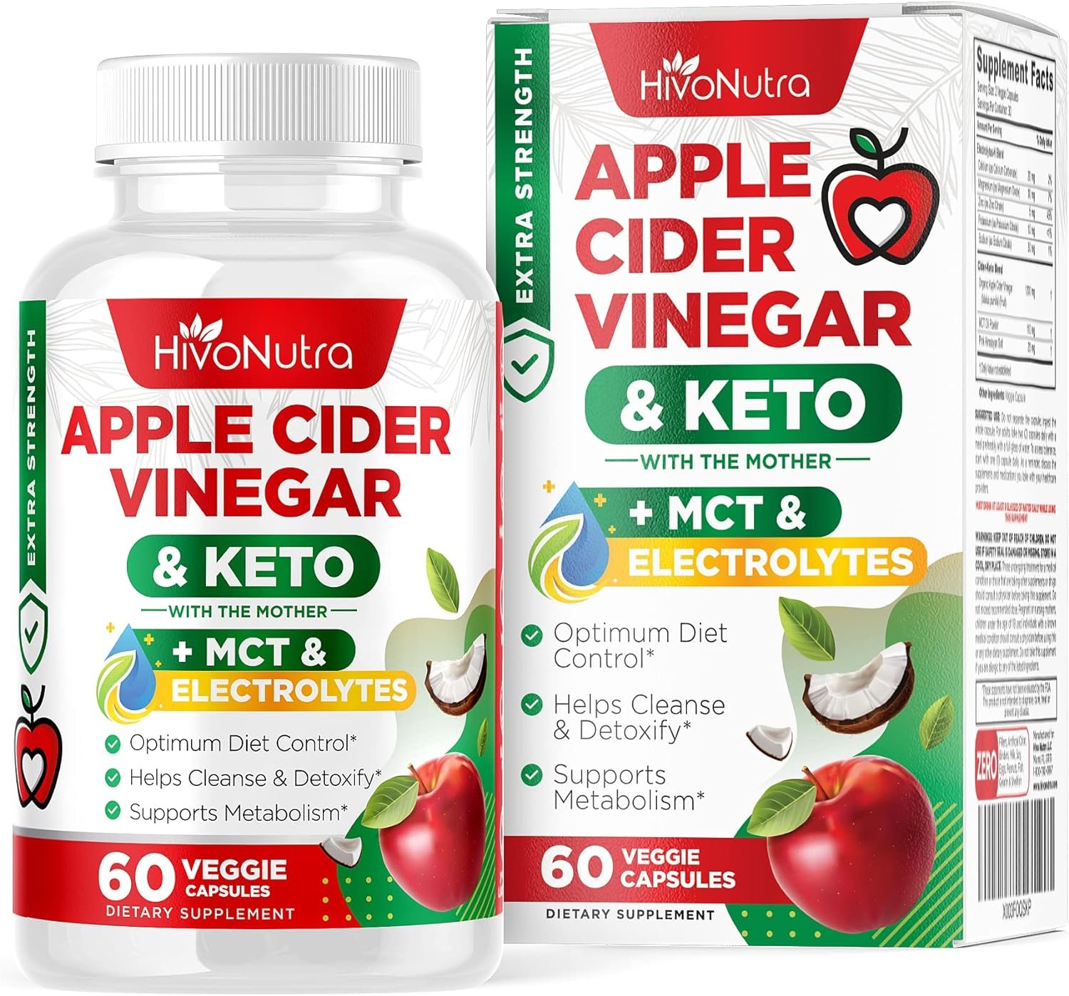 4X Strength Apple Cider Vinegar Capsules + Keto MCT Oil for Women Men - Diet Supplement Helps Cleanse Detox - Supports Healthy Diet - Vegan ACV Pills with Mother (60 Count (Pack of 1))