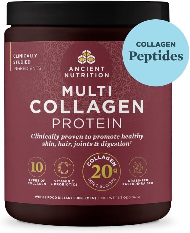 Ancient Nutrition Collagen Peptides Powder, Multi Collagen Protein, Women Men, Vitamin C, Probiotics, Hydrolyzed Collagen, Supports Skin, Joints, Gut Health, Unflavored, 40 Servings