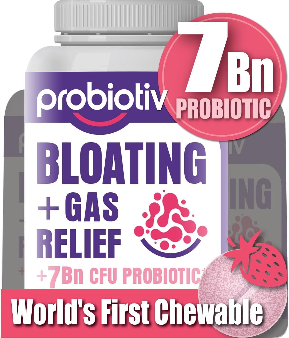 Anti Gas Bloating Relief for Women and Men 7 Billion CFU – Chewable Probiotics Lactobacillus Reuteri, Daily Digestive Enzymes Debloating for Women, Aids Digestion Digestive Health