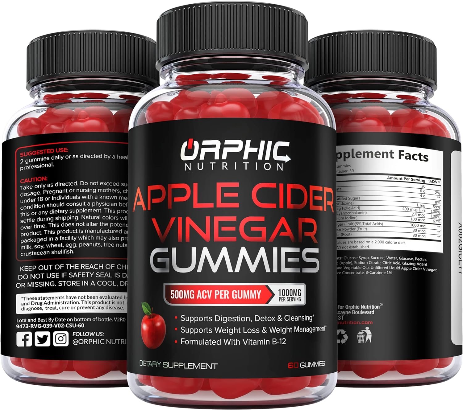 Apple Cider Vinegar Gummies - 1000mg - Formulated to Support Weight Loss Efforts Gut Health* - Supports Digestion, Detox Cleansing* - ACV Gummies W/VIT B12, Beetroot Pomegranate (60 Gummies)
