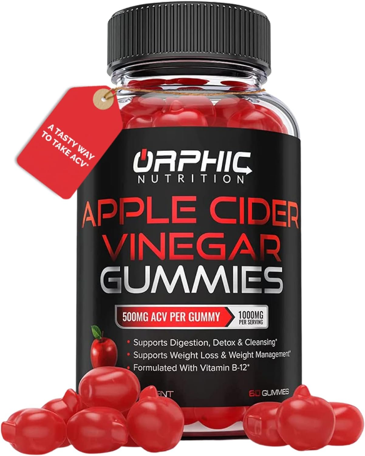 Apple Cider Vinegar Gummies - 1000mg - Formulated to Support Weight Loss Efforts Gut Health* - Supports Digestion, Detox Cleansing* - ACV Gummies W/VIT B12, Beetroot Pomegranate (60 Gummies)