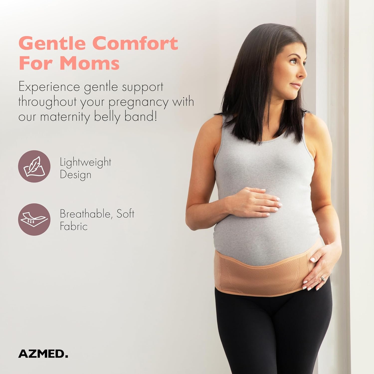 AZMED Maternity Belly Band for Pregnant Women - Pregnancy Belly Band for Abdomen Pelvic Waist Back Support - Adjustable Belly Support Bands for Pregnant Women - Maternity Belt Fits Up to 46 - Beige