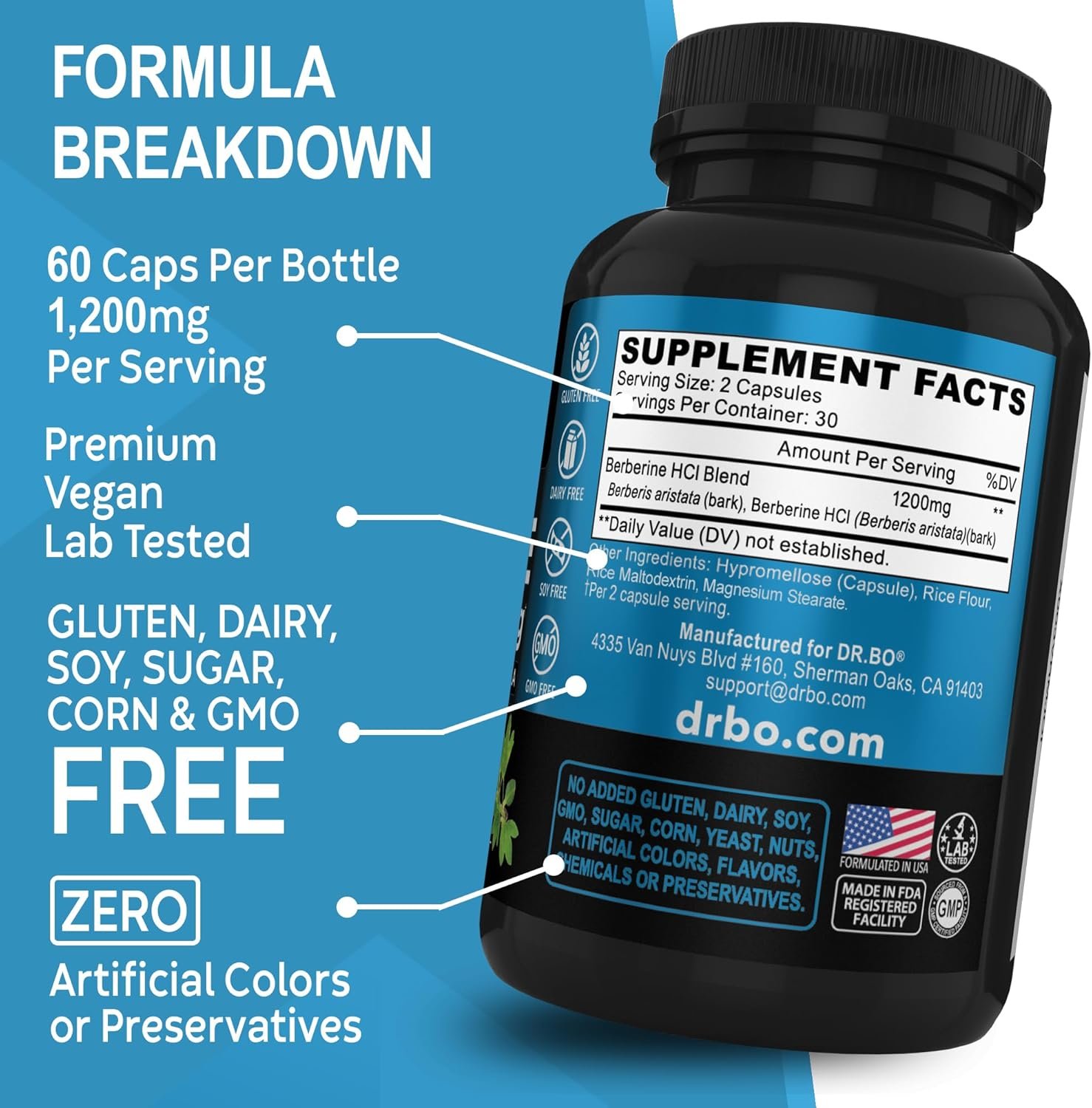 Berberine Supplement Capsules - 1200mg Berberine HCL Supplement for Healthy Metabolic Support - Premium Natural Complex for Women Men, Pure Support Capsules Supplements - 60 Pills