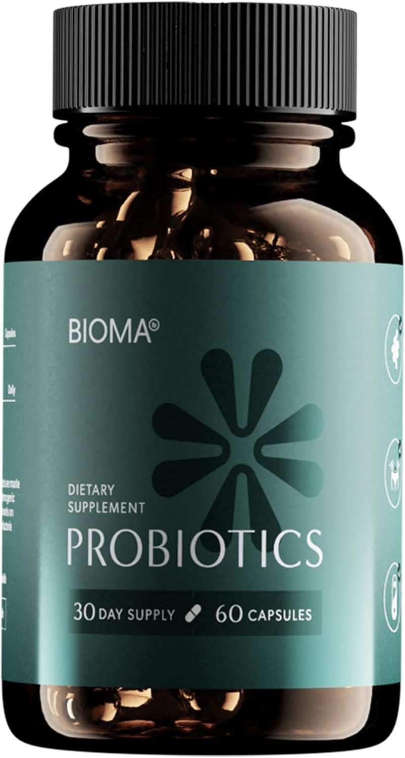 BIOMA Probiotics for Weight Management Digestive Health, 3 in 1 Gut Health Probiotics and Prebiotics/Postbiotics, Slow Release Synbiotic Probiotic Capsules for Gut Health Multi Enzyme (60 Caps)