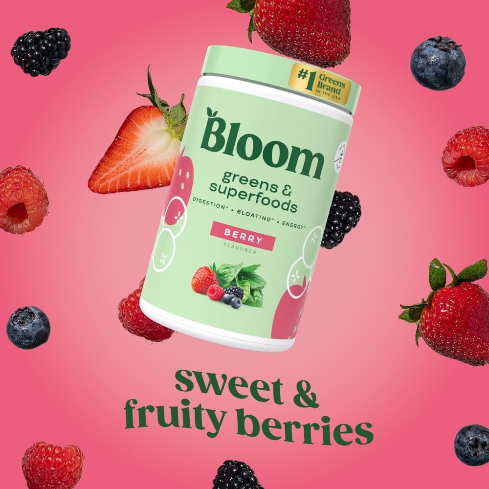 Bloom Nutrition Superfood Greens Powder, Digestive Enzymes with Probiotics and Prebiotics, Gut Health, Bloating Relief for Women, Chlorella, Juice Mix w/Beet Root Powder, 30 SVG, Orange Passionfruit