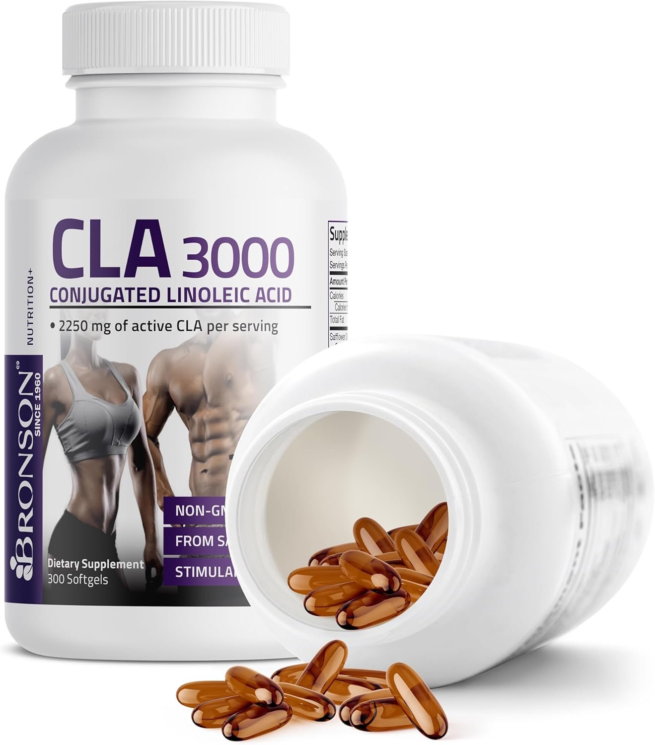 Bronson CLA 3000 Extra High Potency Supports Healthy Weight Management Lean Muscle Mass Non-Stimulating Conjugated Linoleic Acid 300 Softgels