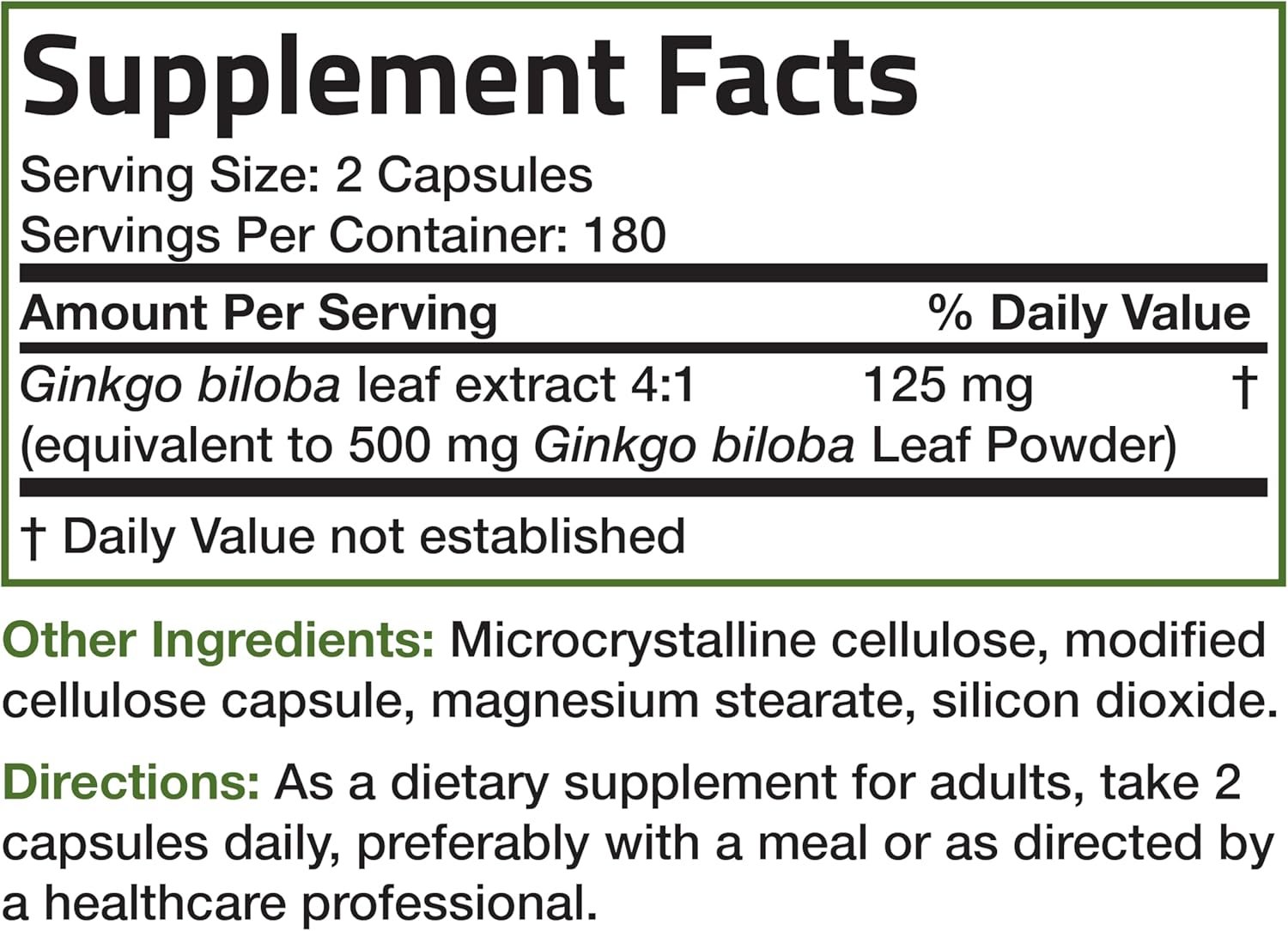 Bronson Ginkgo Biloba Extra Strength Supports Brain Function  Memory Support, 120 Vegetarian Capsules