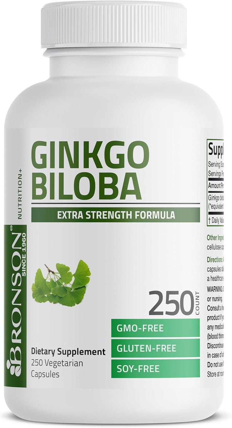 Bronson Ginkgo Biloba Extra Strength Supports Brain Function  Memory Support, 120 Vegetarian Capsules