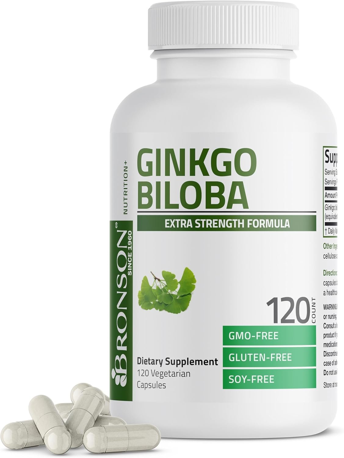 Bronson Ginkgo Biloba Extra Strength Supports Brain Function  Memory Support, 120 Vegetarian Capsules