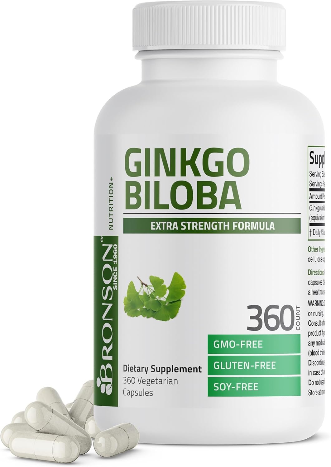 Bronson Ginkgo Biloba Extra Strength Supports Brain Function Memory Support, 360 Vegetarian Capsules