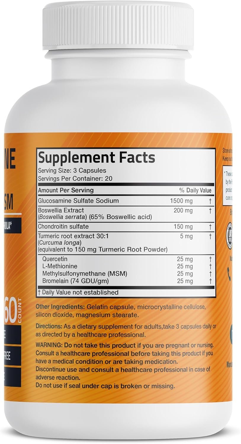 Bronson Glucosamine Chondroitin Turmeric MSM Advanced Joint Cartilage Formula, Supports Healthy Joints, Mobility Cartilage - Non-GMO, 60 Capsules