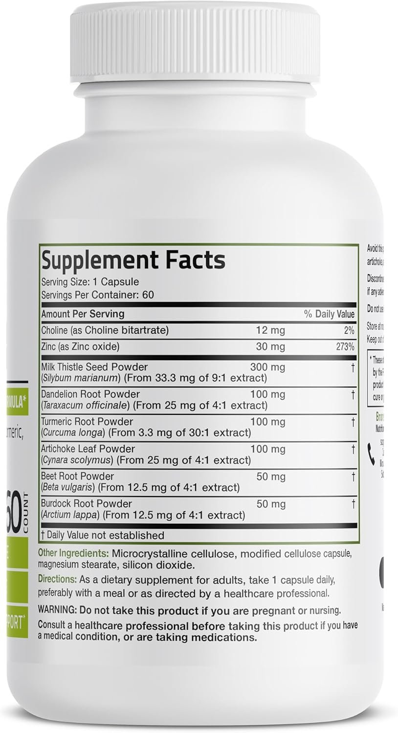 Bronson Liver Detox Advanced Detox Cleansing Formula Supports Health Liver Function with Milk Thistle, Dandelion Root, Turmeric, Artichoke Leaf More, Non-GMO, 60 Vegetarian Capsules
