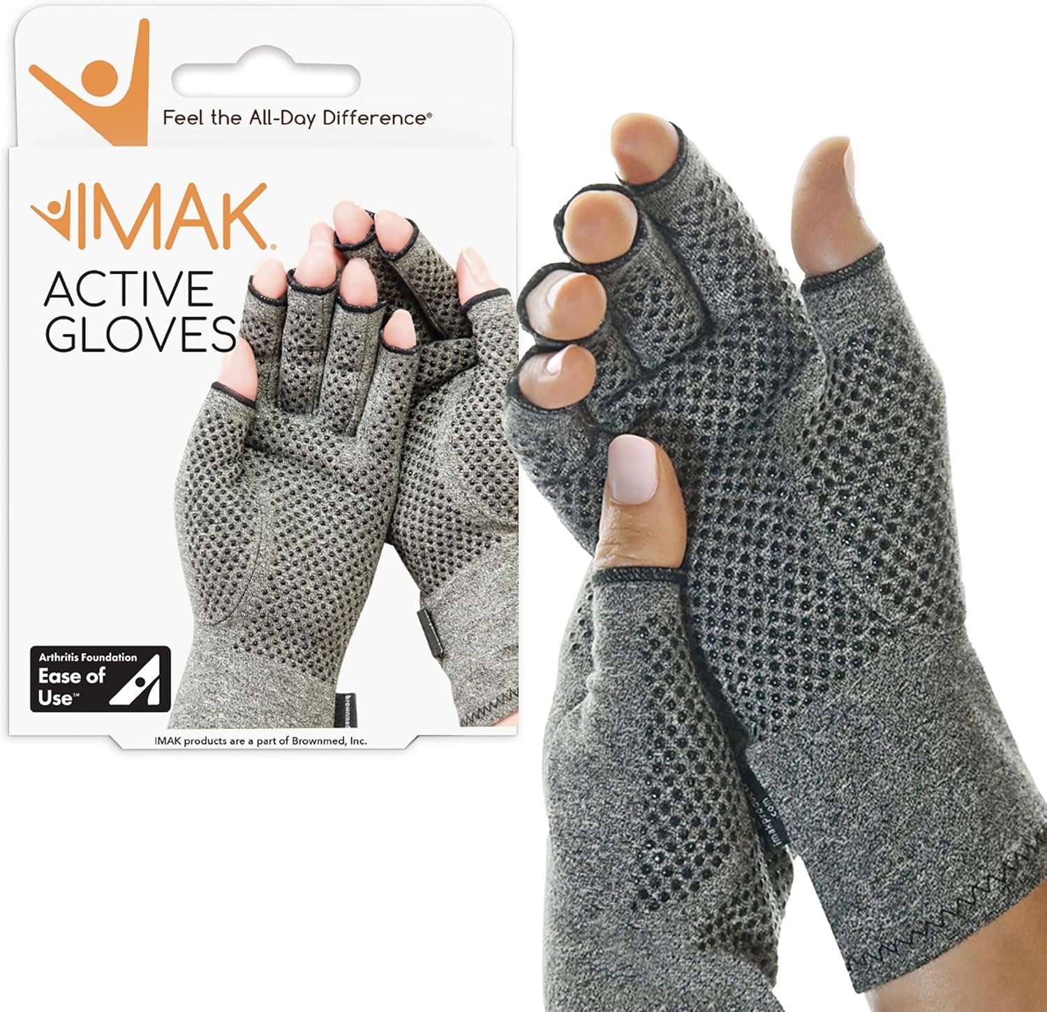 Brownmed - IMAK Compression Active Gloves - Compression Gloves for Arthritis Joint Pain Support - Mens Womens Fingerless Gloves to Support Circulation - Medium