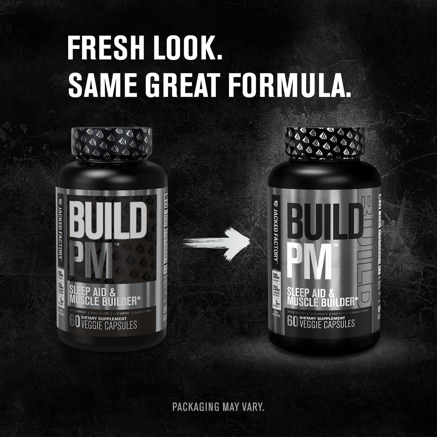 Build PM Night Time Muscle Builder Sleep Aid - Post Workout Recovery Sleep Support Supplement w/VitaCherry Tart Cherry, Ashwagandha, Melatonin - 60 Natural Veggie Pills