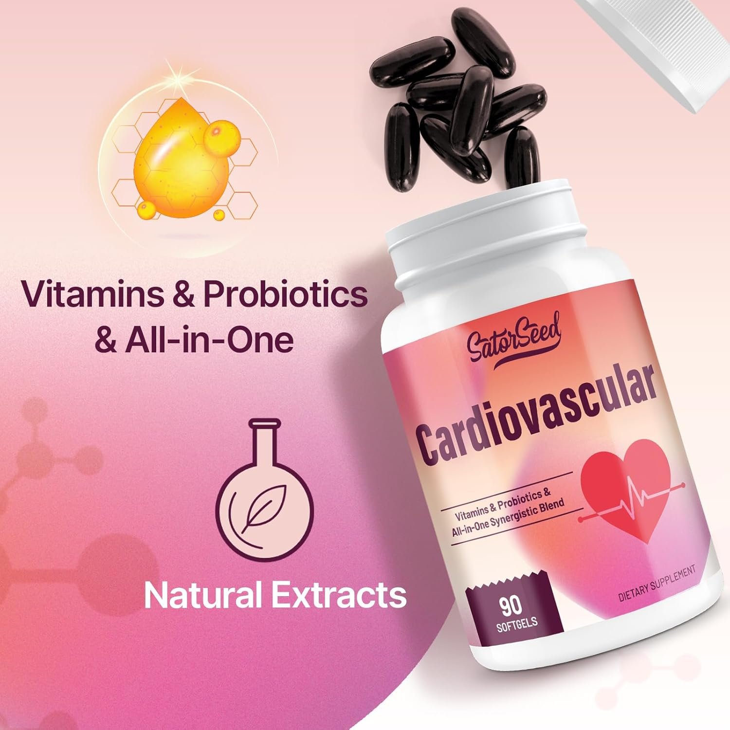 Cardiovascular Supplement 3000mg – Vitamins, Probiotics, Omega-3, and CoQ10 All-in-One Synergistic Blend for Adults – 90 Softgels
