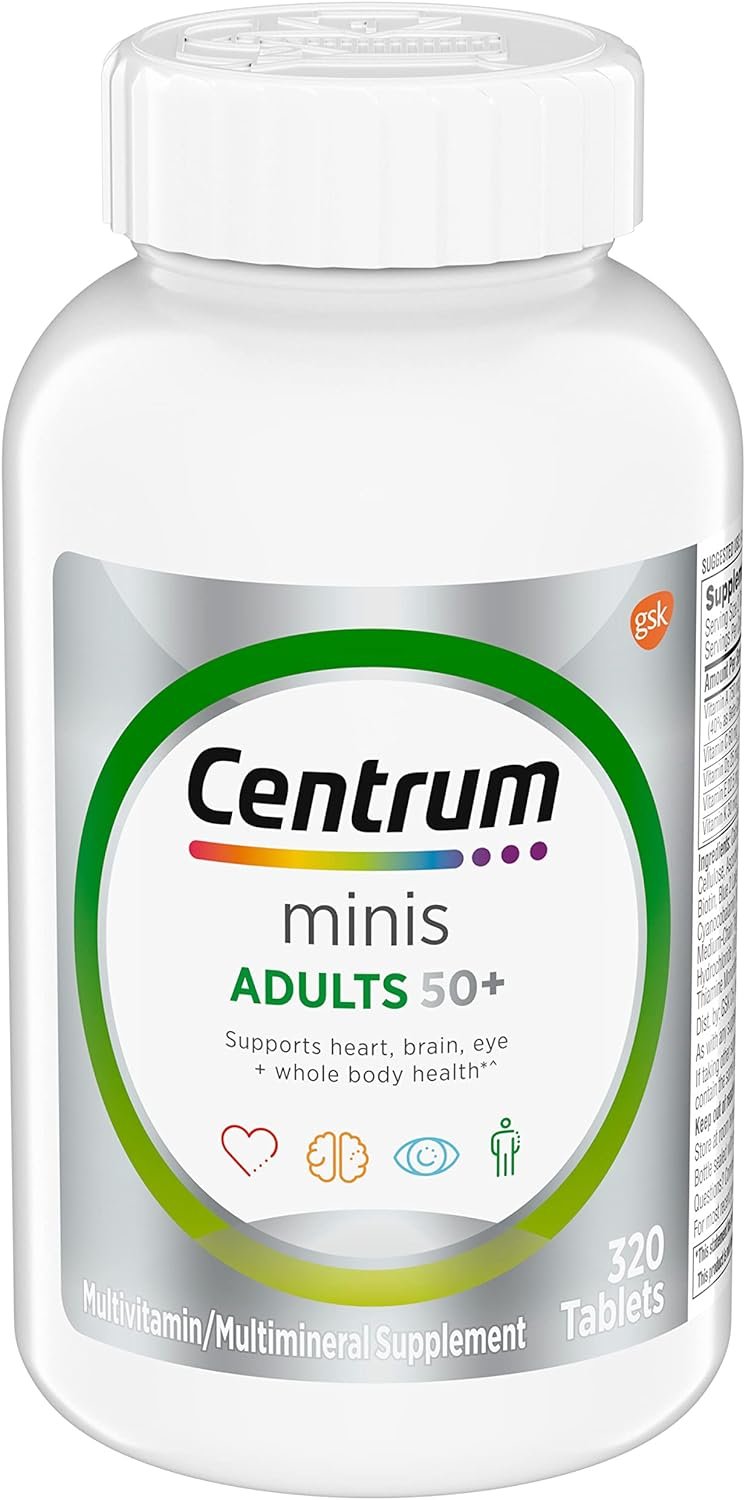 Centrum Minis Silver Multivitamin for Adults 50 Plus, Multimineral Supplement, Vitamin D3, B-Vitamins, Gluten Free, Non-GMO Ingredients, Supports Memory and Cognition in Older Adults - 320 Ct