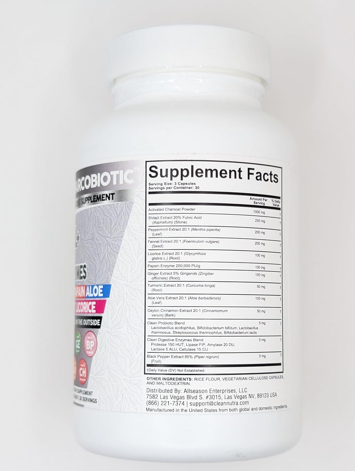 Clean Nutra Activated Charcoal Capsules Shilajit 5000mg Pills Probiotic 200 Billion + Digestive Enzymes for Digestive Health with Peppermint Fennel Licorice Papain Ginger Turmeric | Gut Health