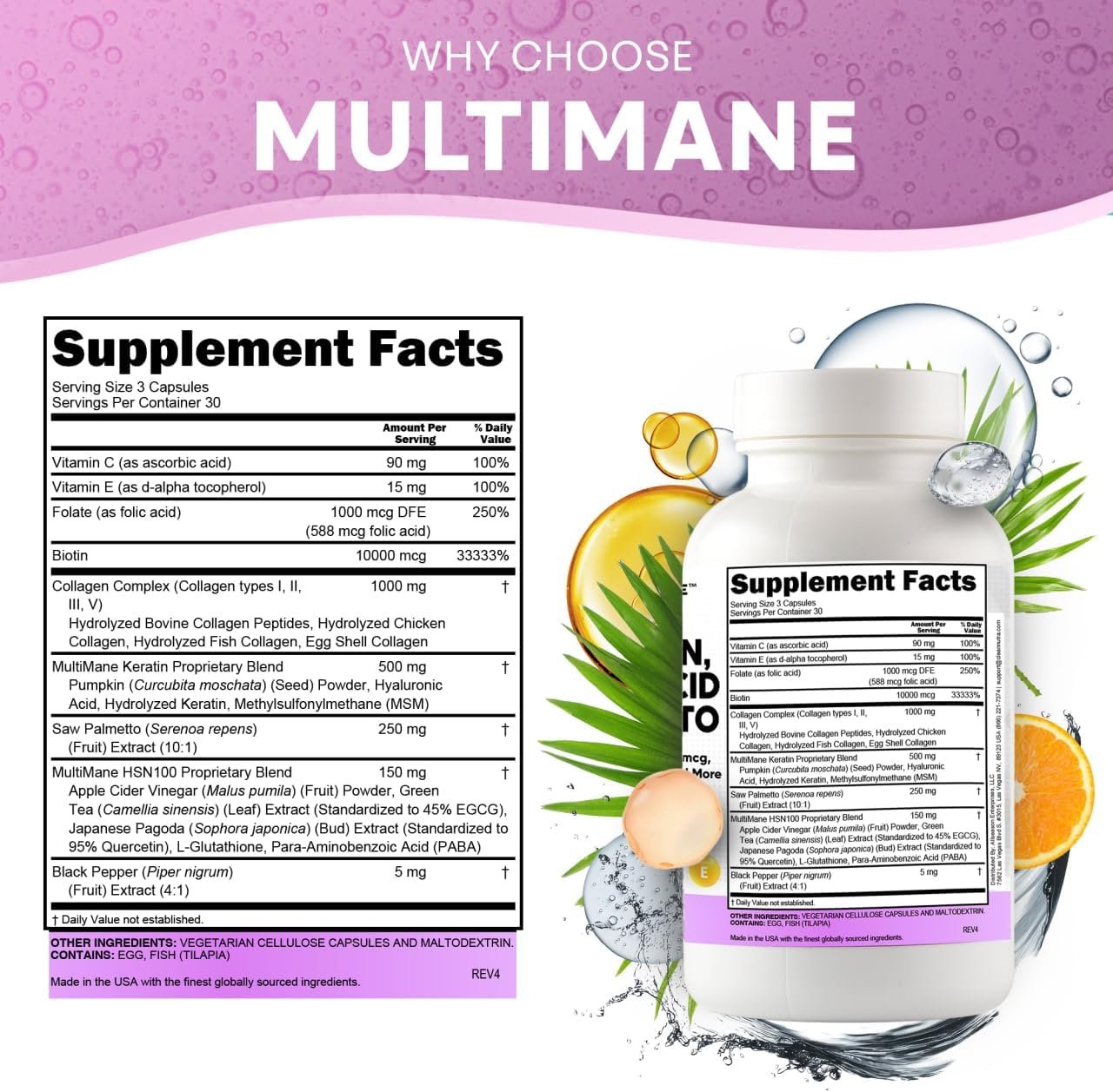 Clean Nutraceuticals Collagen Pills 1000mg Biotin 10000mcg Keratin Saw Palmetto Hyaluronic Acid - Hair Skin Nails Vitamins DHT Blocker with Vitamin E Folic Acid Pumpkin Seed MSM - 90 Count