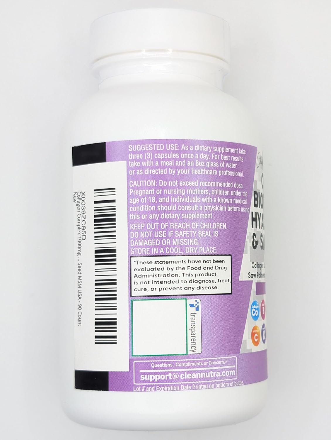 Clean Nutraceuticals Collagen Pills 1000mg Biotin 10000mcg Keratin Saw Palmetto Hyaluronic Acid - Hair Skin Nails Vitamins DHT Blocker with Vitamin E Folic Acid Pumpkin Seed MSM - 90 Count
