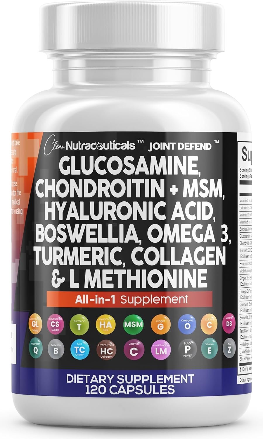 Clean Nutraceuticals Glucosamine Chondroitin MSM 1500mg with Turmeric Curcumin, Collagen, Hyaluronic Acid, Omega 3 – Joint Health Supplement for Men Women – Joint Complex – 120 Count