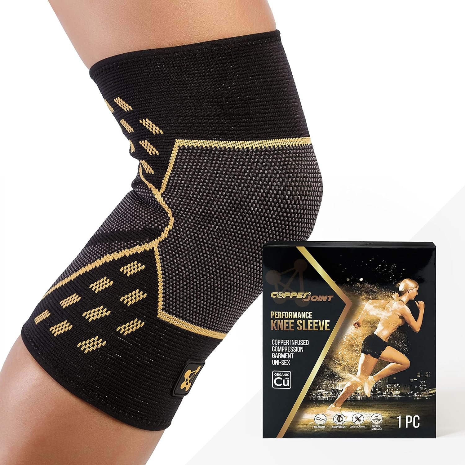 CopperJoint Pull On Knee Brace Women Workout - Copper Infused Knee Sleeves for Men, Elastic Compression Knees Support Braces for Fitness, Volleyball, Basketball, Running, Sports