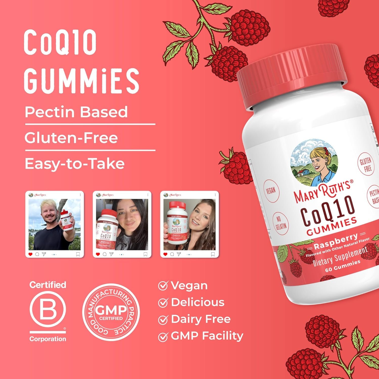 CoQ10 Gummies by MaryRuths | Coenzyme Q10 | Gummy Supplements for Heart Health Cellular Health | Antioxidant | CoQ10 120 mg | Vegan | Non-GMO | Gluten Free | 60 Count | 1 Month Supply