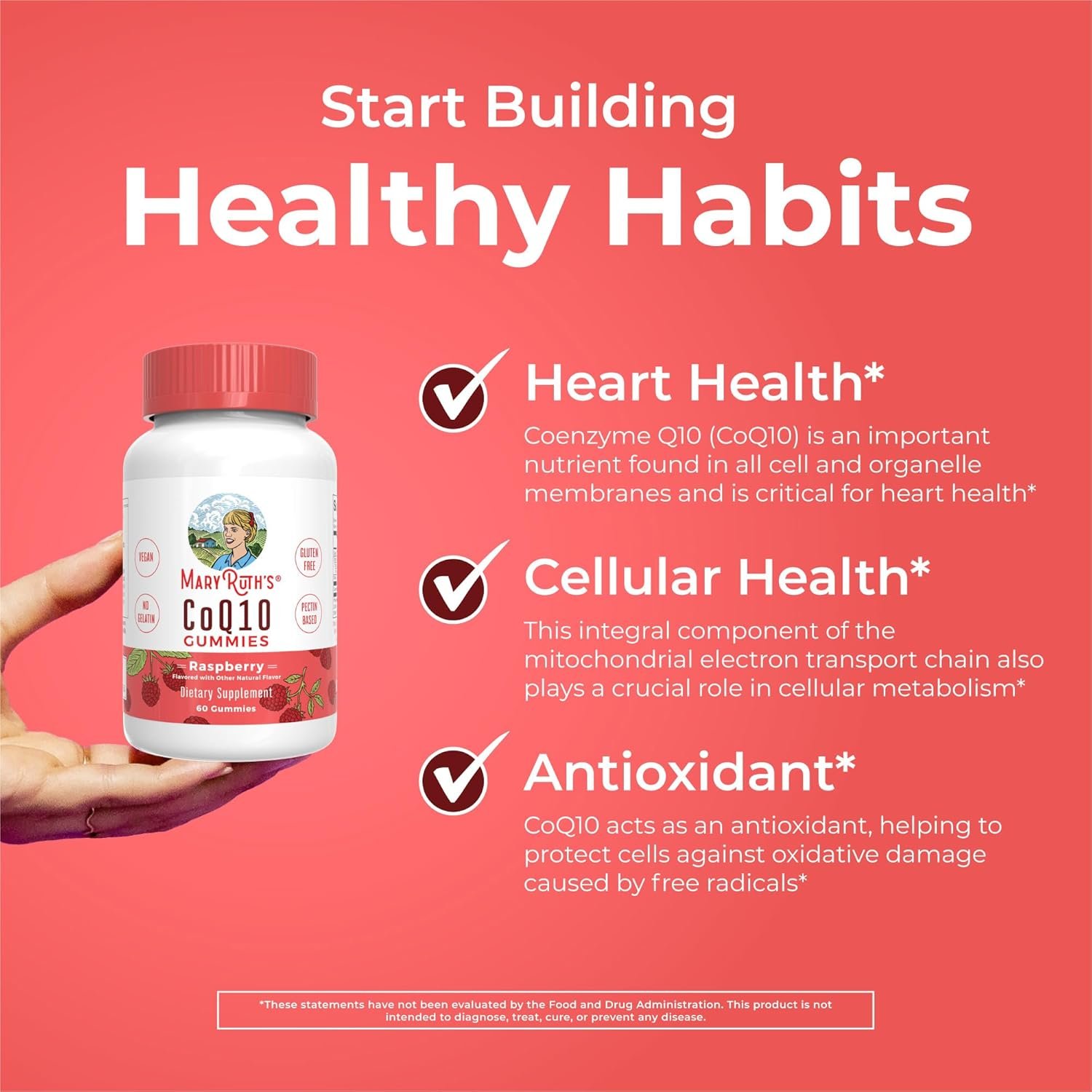 CoQ10 Gummies by MaryRuths | Coenzyme Q10 | Gummy Supplements for Heart Health Cellular Health | Antioxidant | CoQ10 120 mg | Vegan | Non-GMO | Gluten Free | 60 Count | 1 Month Supply