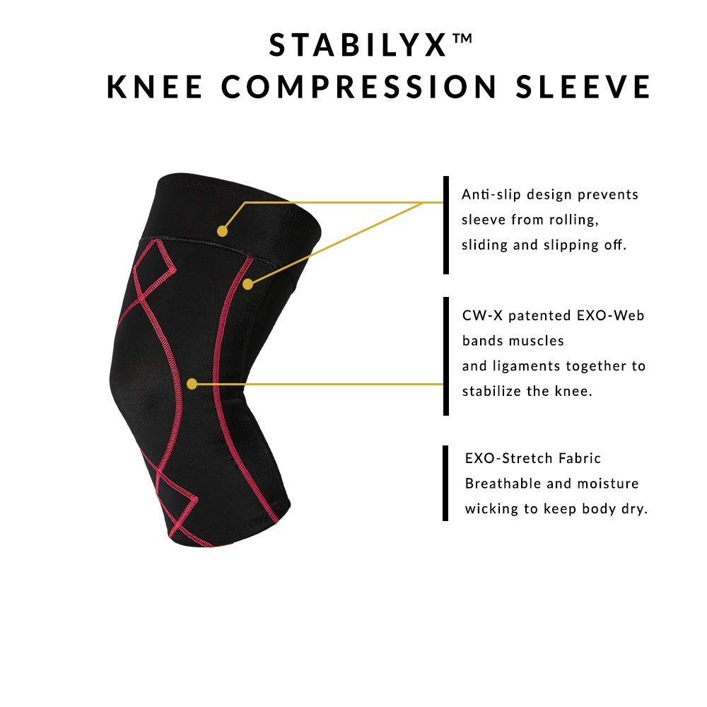 CW-X Womens Stabilyx Joint Support Compression Knee Sleeve Black/Raspberry, Small