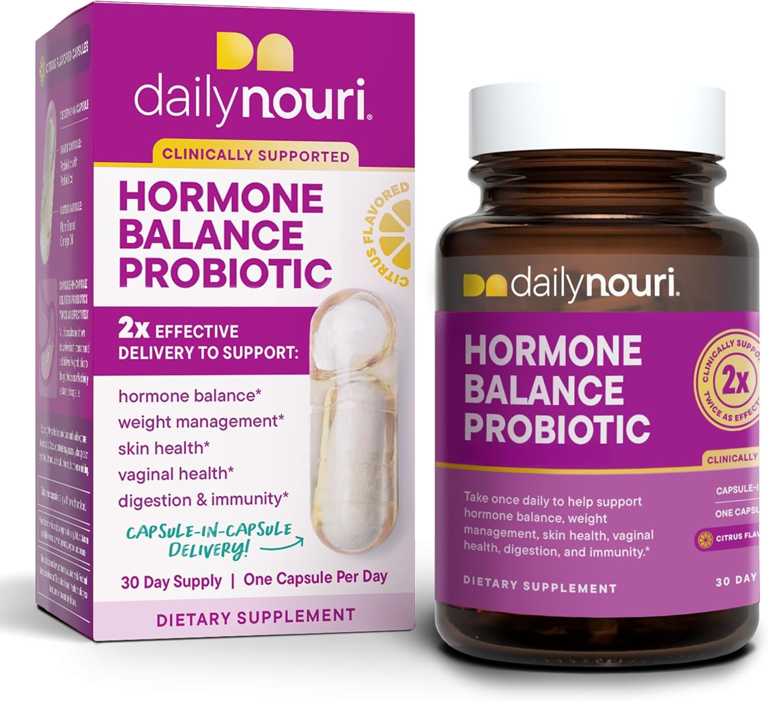 Daily Nouri Hormone Balance Probiotic for Women | Capsules for PCOS, Vaginal pH, Yeast Balance, Skin Health, Digestion Immunity-7 Probiotic Strains-Vegan Ahiflower Omega Oil | 30-Day Supply