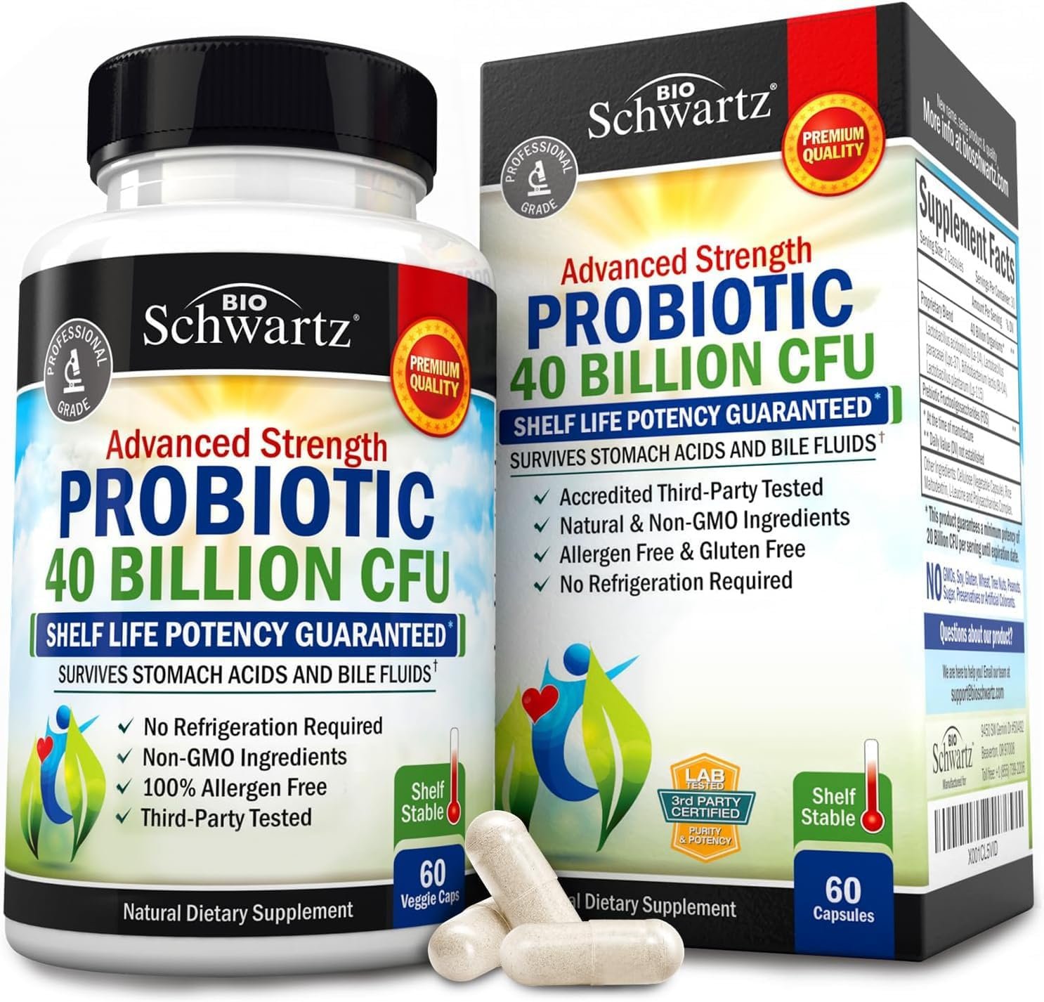 Daily Probiotic Supplement with 40 Billion CFU - Gut Health Complex with Astragalus and Lactobacillus Acidophilus Probiotic for Women and Men - Shelf Stable with Prebiotics for Digestive Health