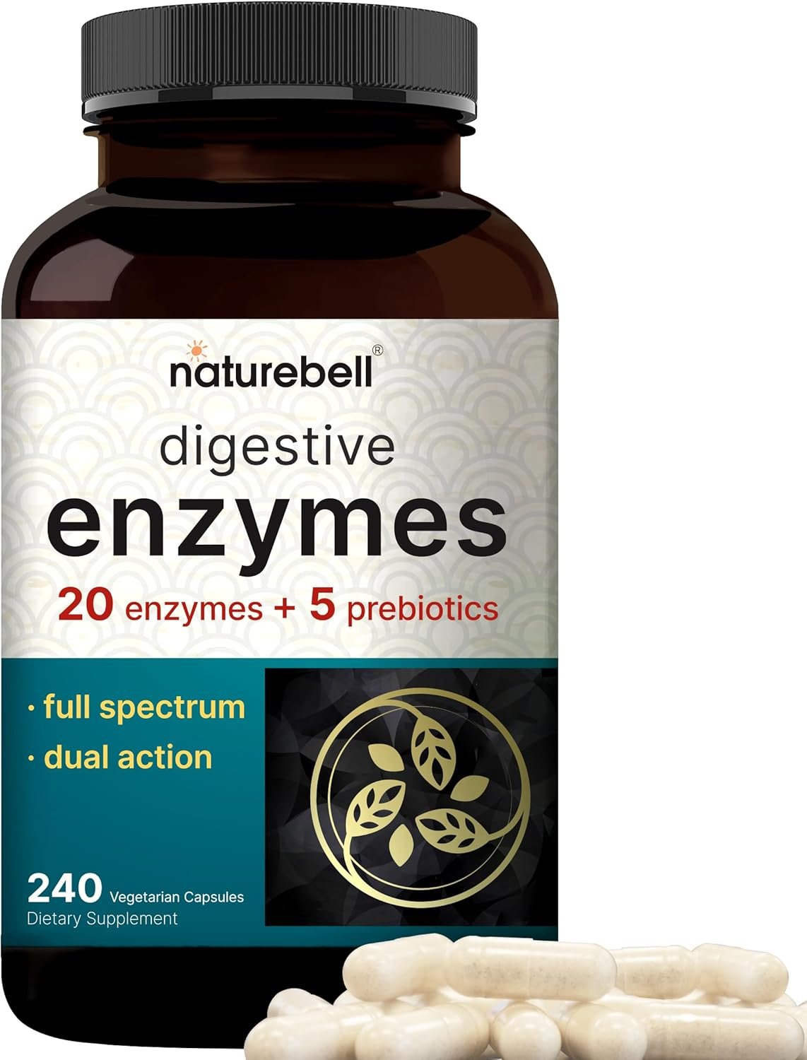Digestive Enzymes with Probiotics and Prebiotics, 240 Veggie Capsules | Gut Health Support for Women Men – 20 Enzyme 5 Prebiotic Pancreatic Complex | Non-GMO, Vegan