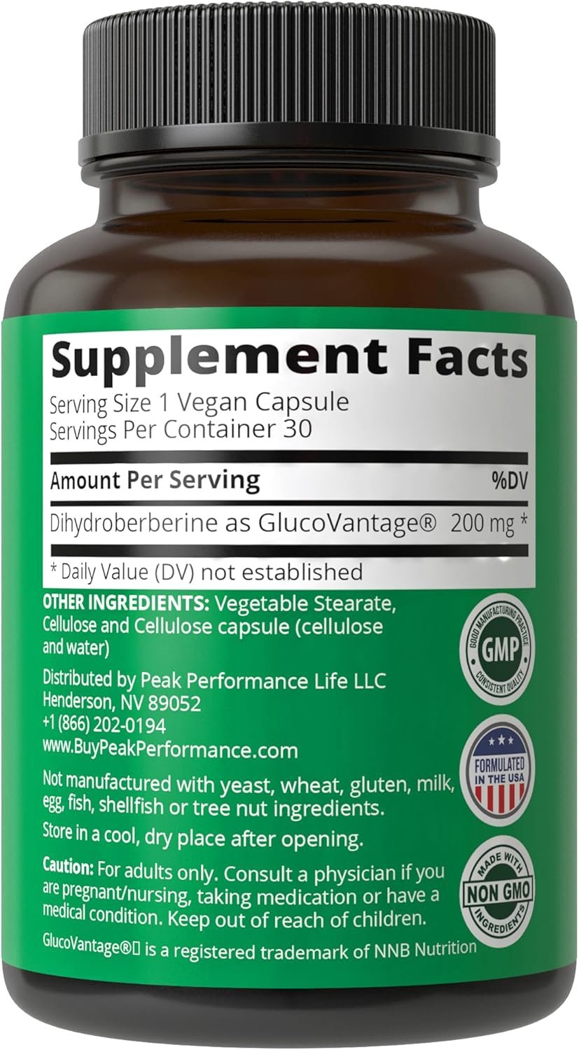 Dihydroberberine Super Berberine Supplement - GlucoVantage® 200mg Now 5X More Effective Than Regular Berberine HCL Powder Capsules. Metabolism Support Keto Friendly Plus Vegan Extract Pills