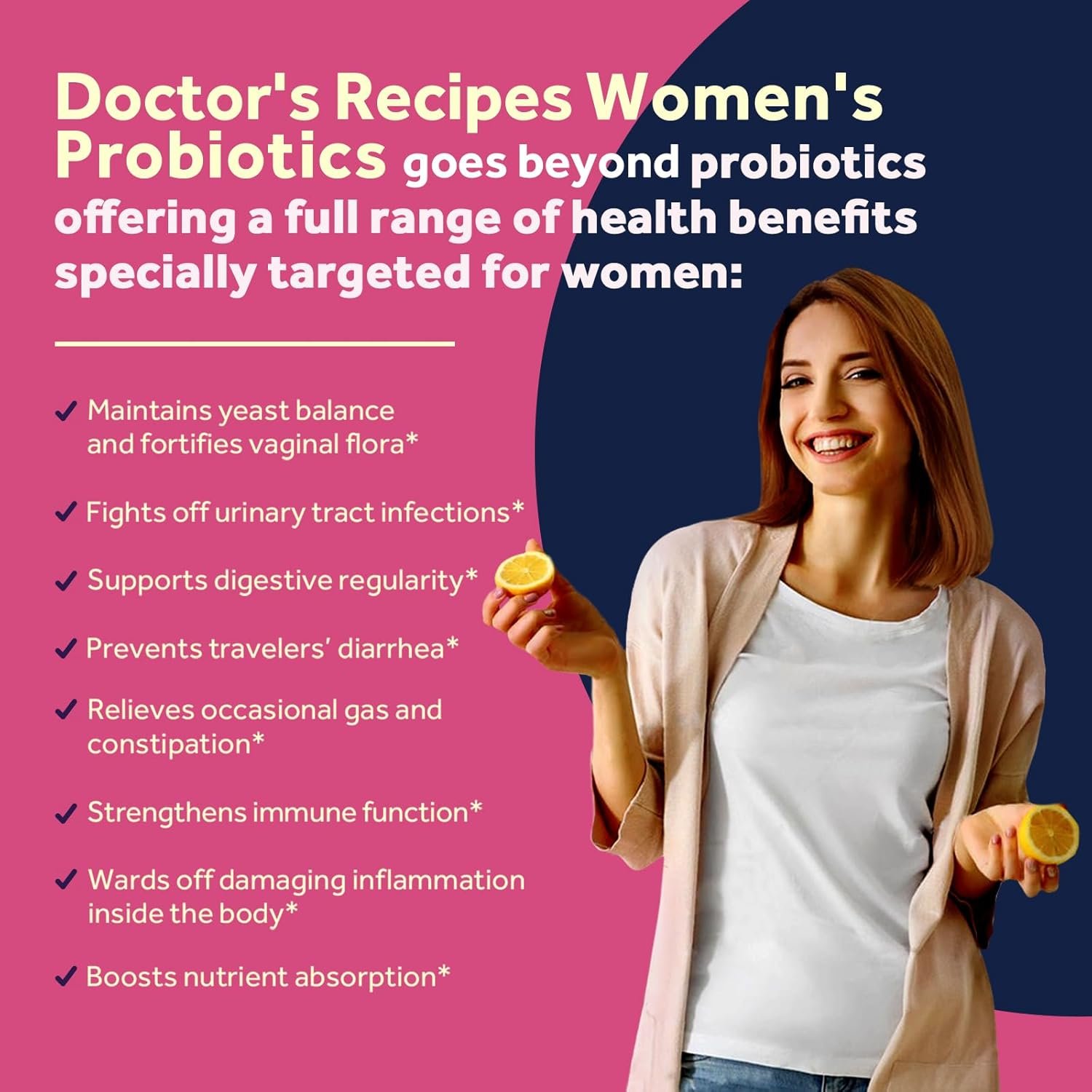 Doctors Recipes Women’s Probiotic, 60 Caps 50 Billion CFU 16 Strains, with Organic Cranberry, Digestive Immune Vaginal Urinary Health, Shelf Stable, Delayed Release, No Soy Gluten Dairy