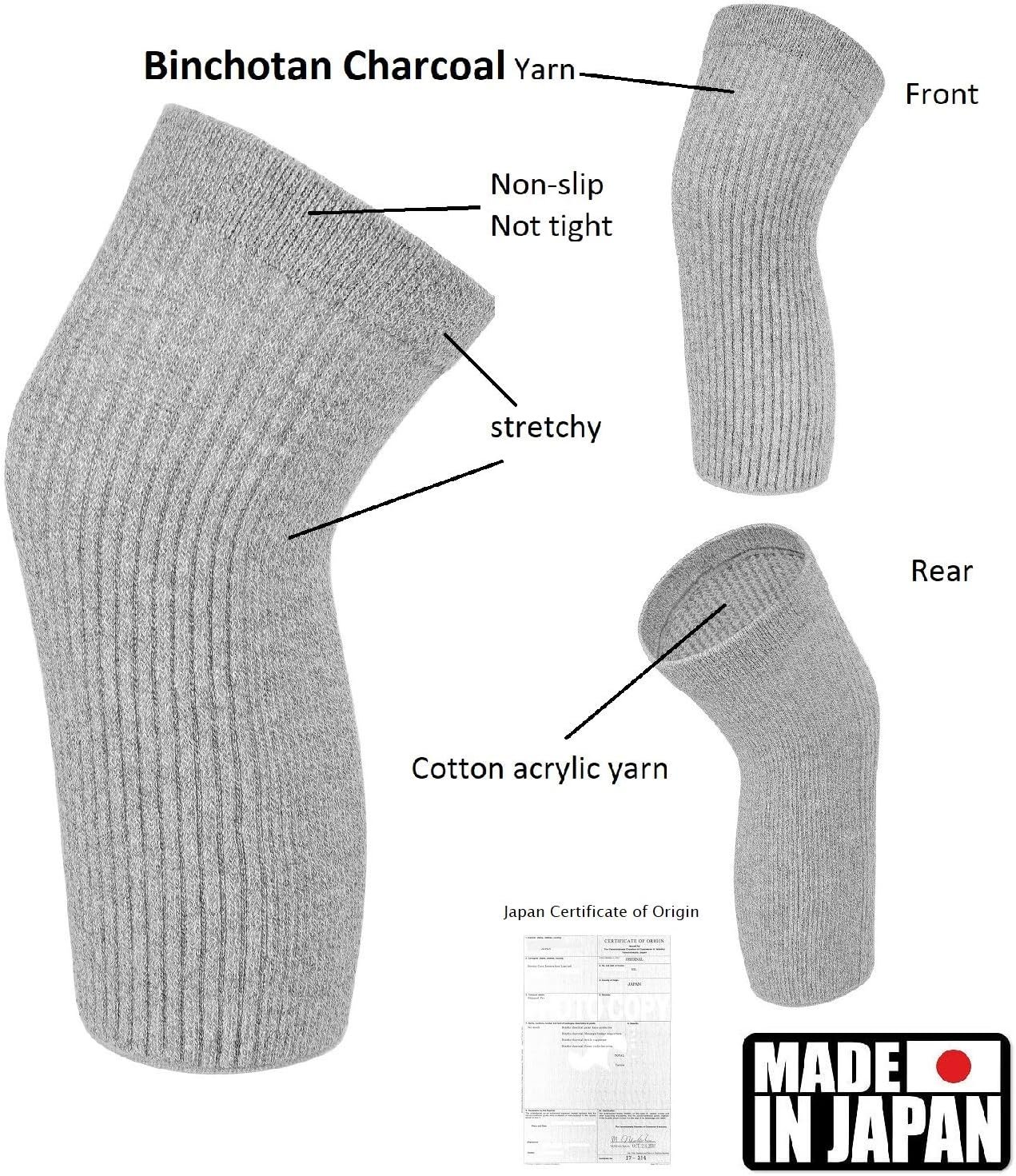 Elastic Cotton Knee Warmers, Knee Sleeves for Men and Women - Circulation Support and Joint Pain Relief, Arthritis Aid, One Pair, Made in Japan