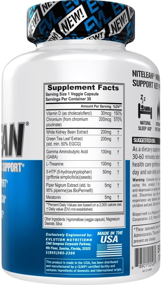 Evlution Nutrition Night Time Fat Burner Support - Overnight Sleep and Weight Loss Support Pills with Thermogenic Green Tea and White Kidney Bean Extract - Diet Pills That Support Stubborn Fat Loss