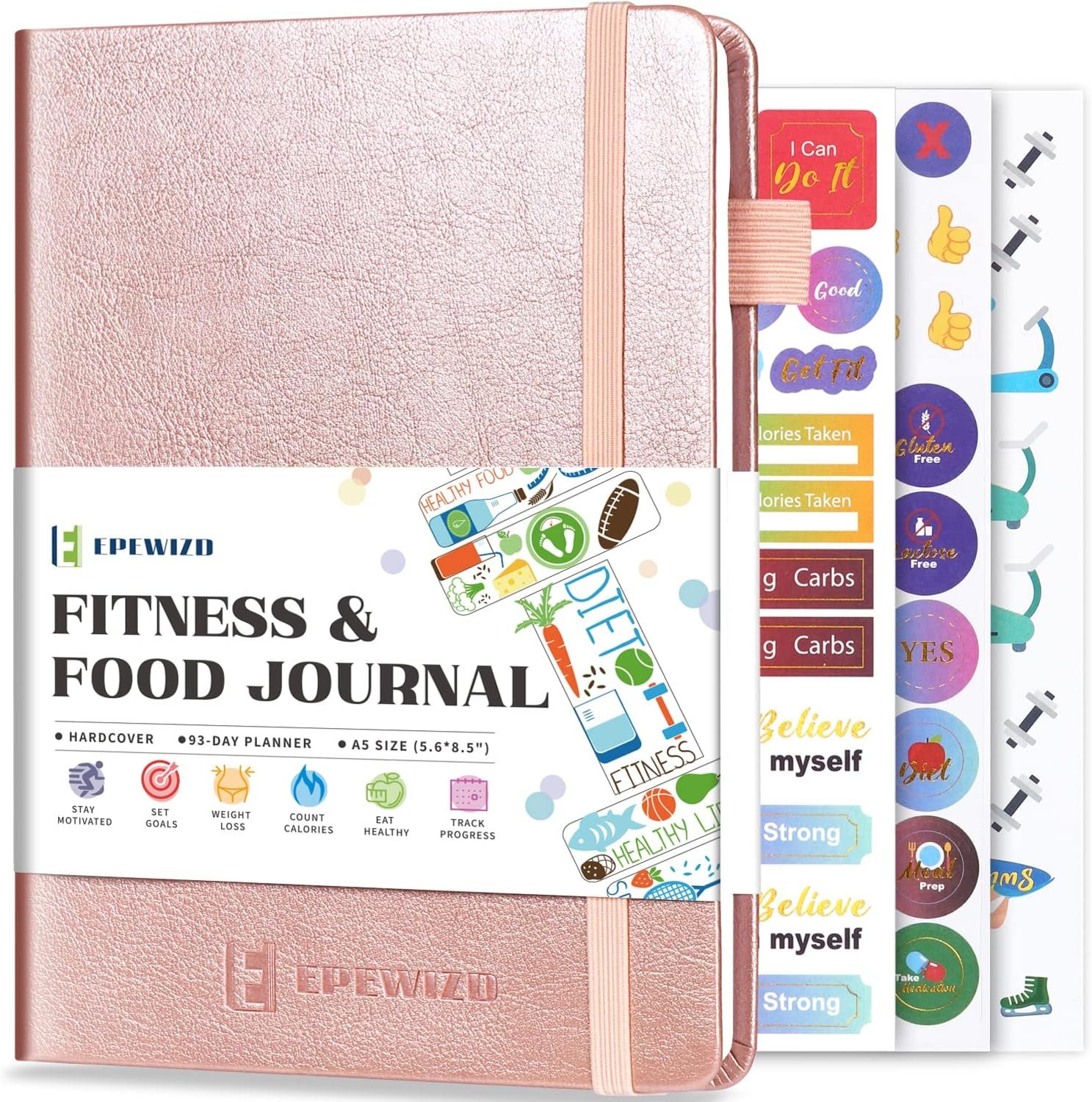 Food and Fitness Journal Hardcover Wellness Planner Workout Journal for Women Men to Track Meal and Exercise Count Calories Weight Loss Diet Training Weight Loss Tracker Undated Home and Gym