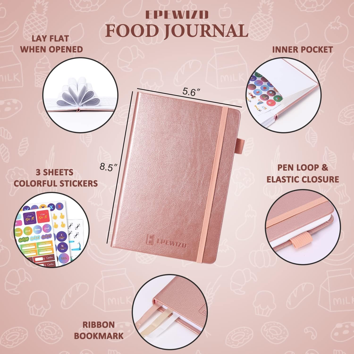 Food Journal for Weight Loss, Meal Planner Daily Food Wellness Diary to Count Calories Nutrient Intake,Weight Loss Journal to Track Health, Achieve Diet Fitness Goals (A5 size)-Purple