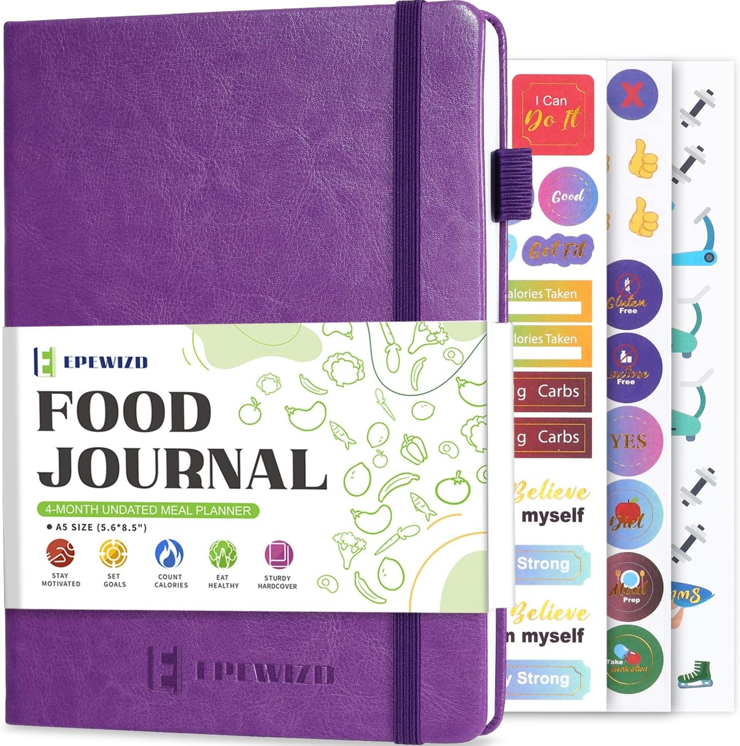 Food Journal for Weight Loss, Meal Planner Daily Food Wellness Diary to Count Calories Nutrient Intake,Weight Loss Journal to Track Health, Achieve Diet Fitness Goals (A5 size)-Purple