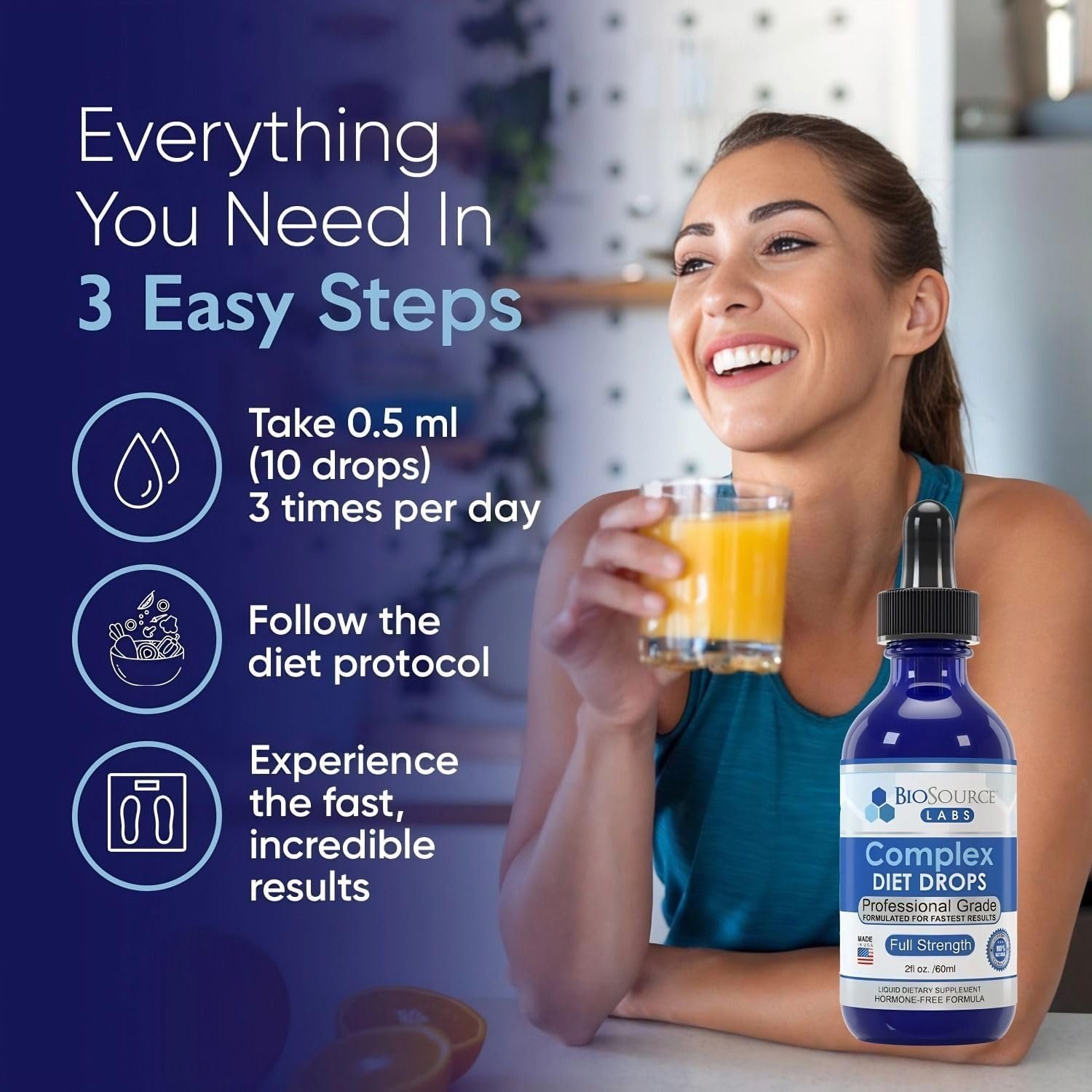 𝑫𝒊𝒆𝒕 𝑫𝒓𝒐𝒑𝒔 𝑪𝒐𝒎𝒑𝒍𝒆𝒙 for Men and Women - Hormone-Free Ingredients, Weight Management - 1 Pack