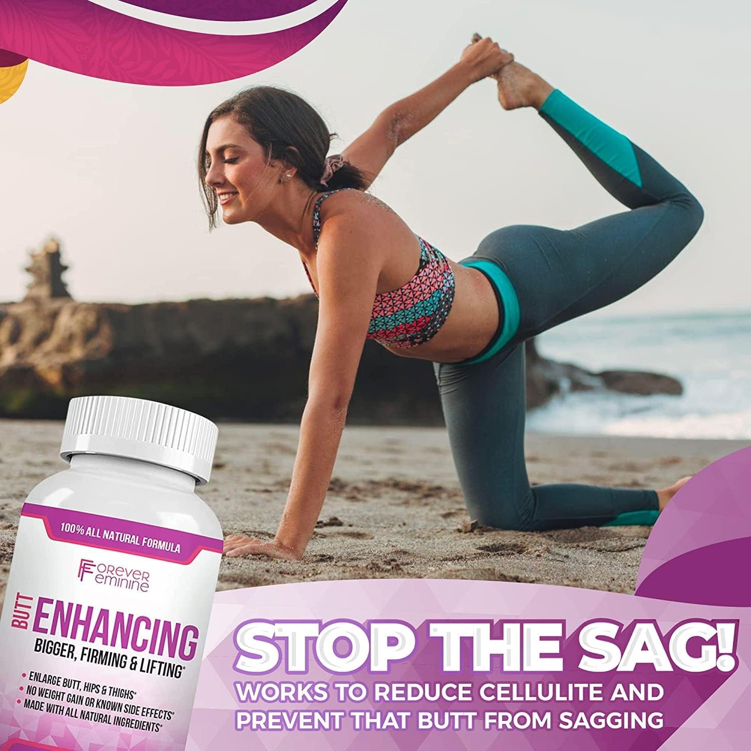 Forever Feminine Premium Butt Enhancement Pills - Booty Enlargement Pills - Butt Lift, Firm and Shape Enhancer - Glute Growth Lifting and Firming Supplement - Advance Bigger Butt Without Gains - 60 ct