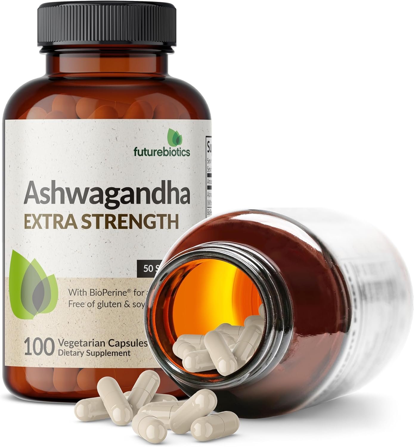 Futurebiotics Ashwagandha Extra Strength Stress  Mood Support with BioPerine - Non GMO Formula, 100 Vegetarian Capsules