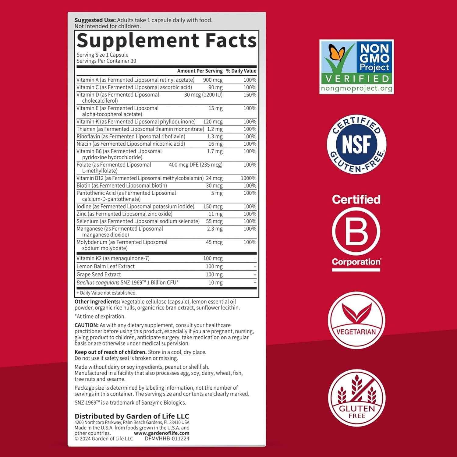Garden of Life Dr. Formulated Multi+ Heart Health - Fermented Liposomal Multivitamin + Vitamin K2 MK-7, B Vitamins Probiotics - One a Day for Cardiovascular Blood Vessel Function, 30 Capsules