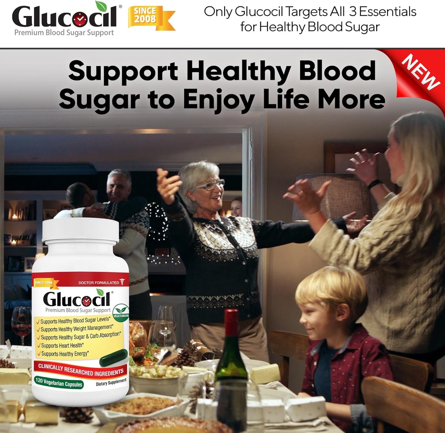 Glucocil – New - Vegetarian Capsules - Premium Blood Sugar Support - Supports The 3 Essentials for Healthy Blood Sugar - with Berberine, Proprietary Mulberry Leaf, and More