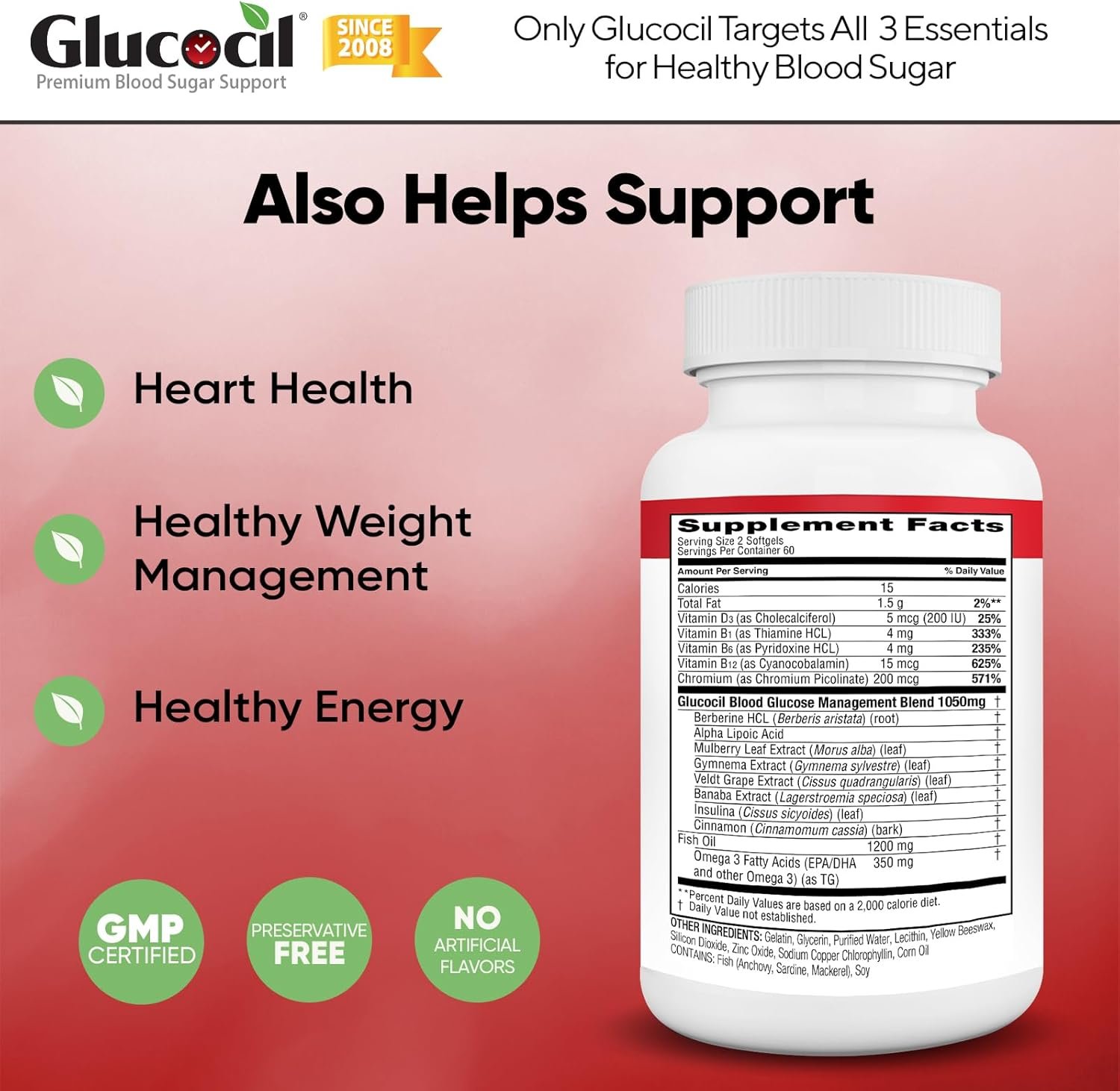 Glucocil – Softgels - Premium Blood Sugar Support - Over 2 Million Bottles Sold - Supports All 3 Blood Sugar Essentials - Since 2008, with Berberine, Proprietary Mulberry Leaf, and More, 2-Pack