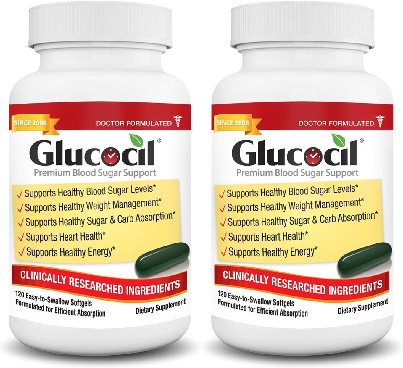 Glucocil – Softgels - Premium Blood Sugar Support - Over 2 Million Bottles Sold - Supports All 3 Blood Sugar Essentials - Since 2008, with Berberine, Proprietary Mulberry Leaf, and More, 2-Pack