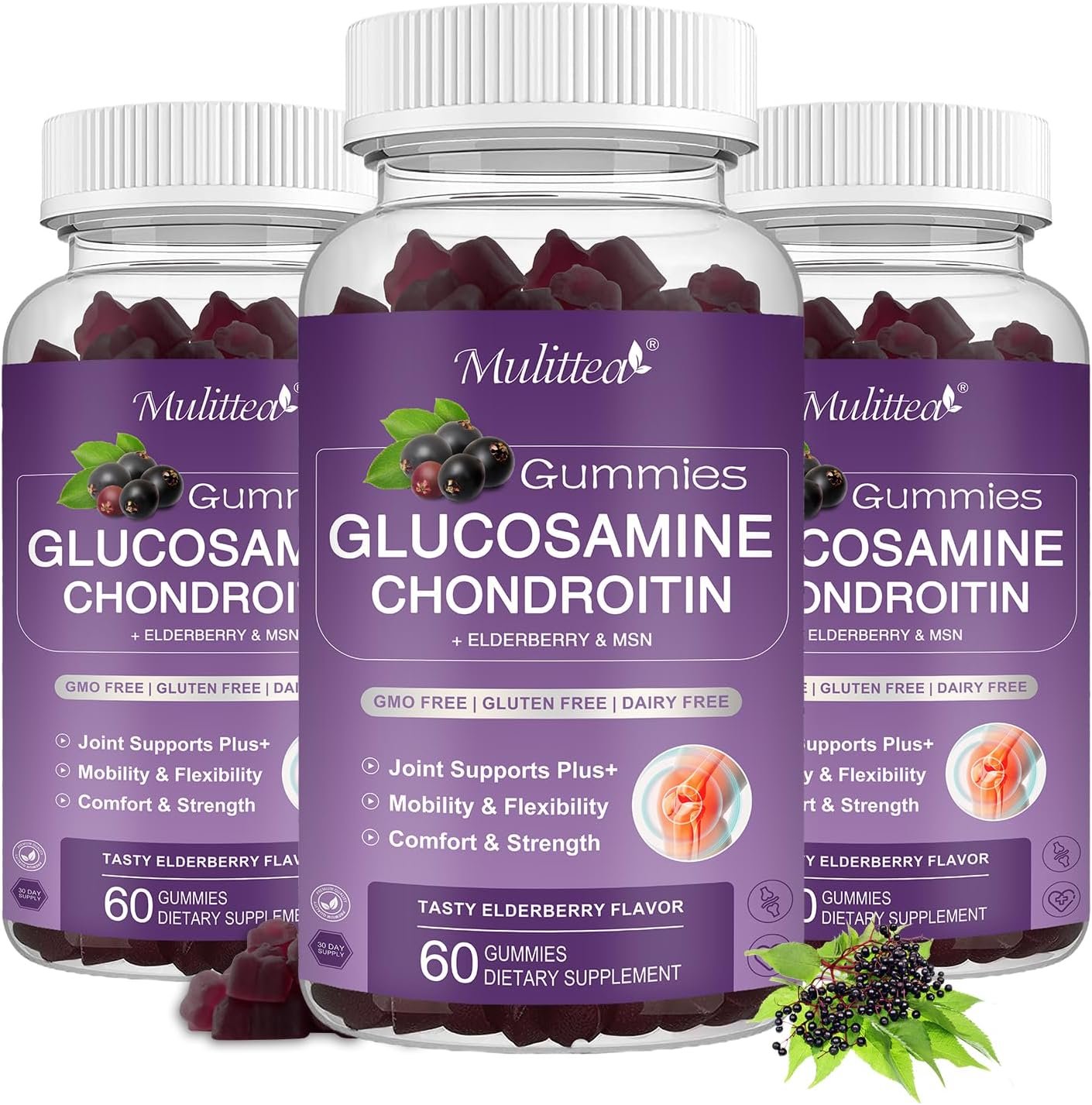 Glucosamine Chondroitin Gummies - Extra Strength Joint Support Supplement with MSM Elderberry for Natural Joint, Antioxidant Immune Support for Adults, Men Women-(2 Pack)