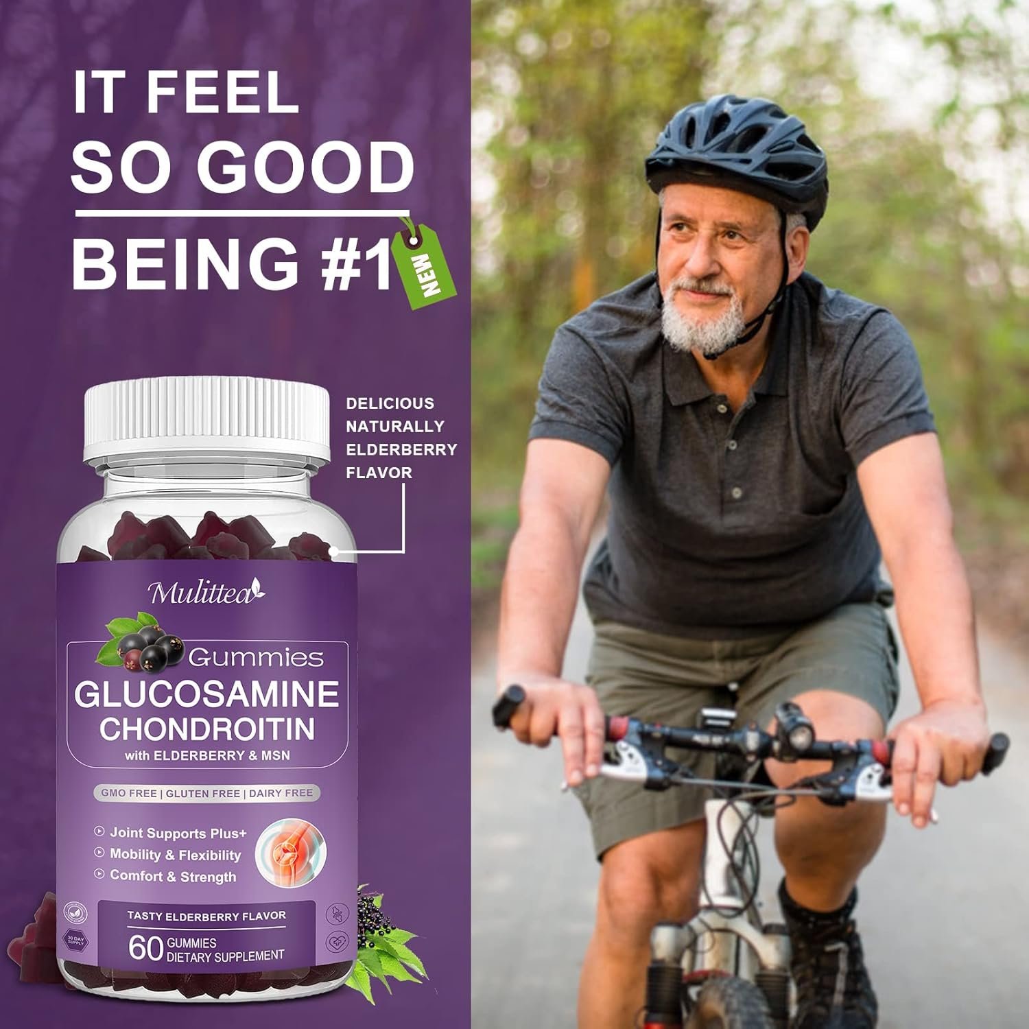 Glucosamine Chondroitin Gummies - Extra Strength Joint Support Supplement with MSM Elderberry for Natural Joint, Antioxidant Immune Support for Adults, Men Women-(2 Pack)