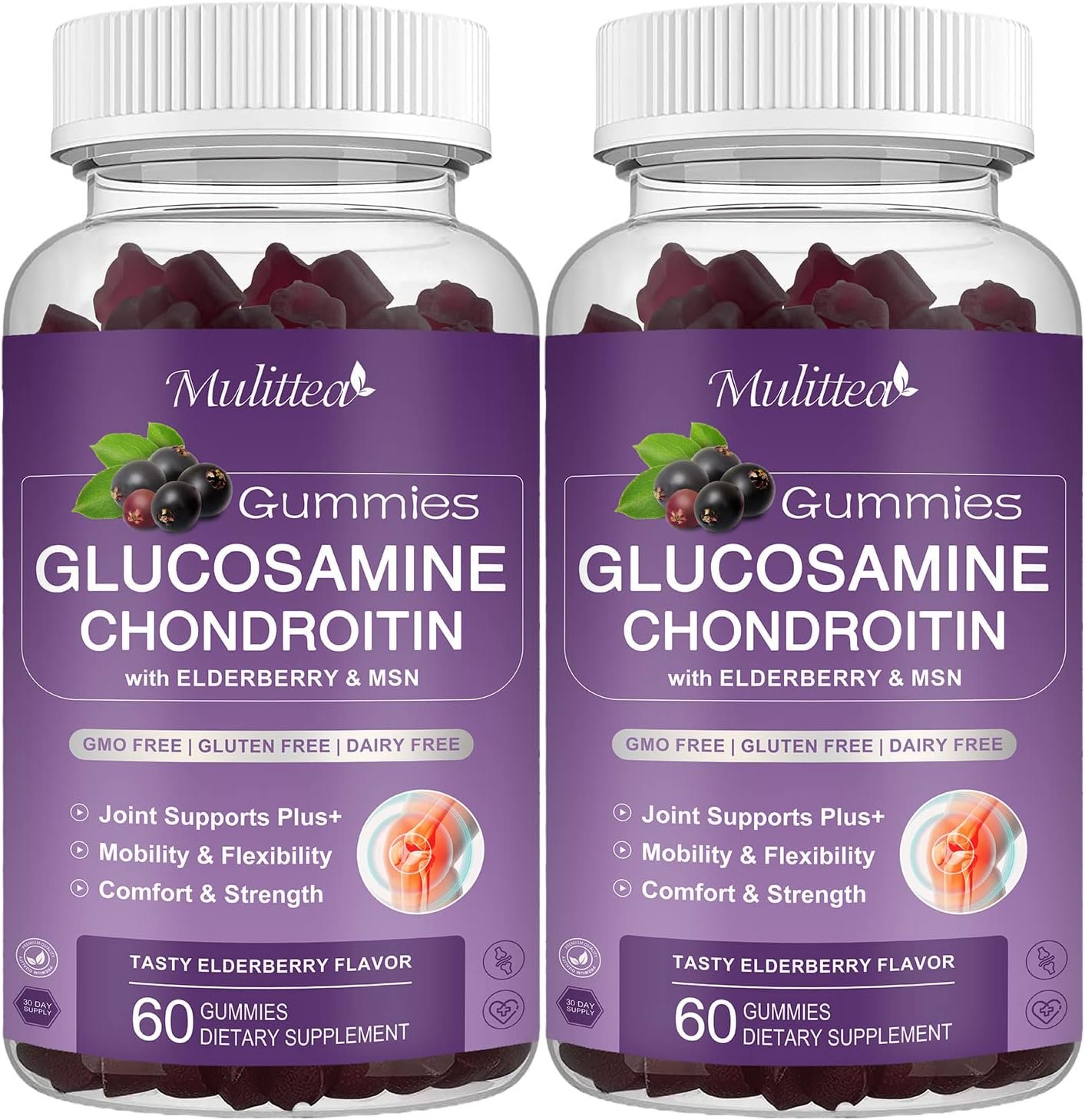Glucosamine Chondroitin Gummies - Extra Strength Joint Support Supplement with MSM Elderberry for Natural Joint, Antioxidant Immune Support for Adults, Men Women-(2 Pack)